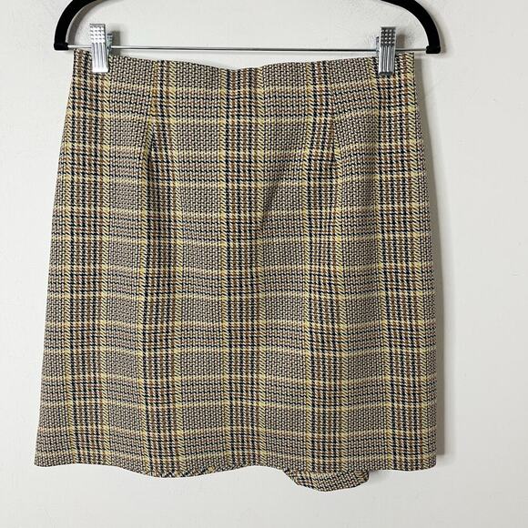 Cabi Womens Plaid Pastime Skirt S Brown Herringbone Ponte Asymmetric A-Line 3584 - Picture 6 of 8